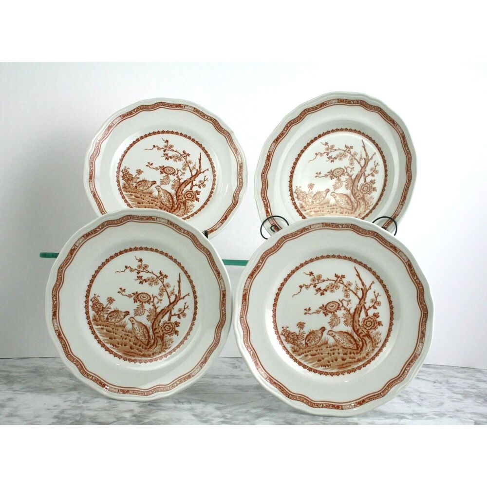 Vintage Mason's Ironstone "Quail Brown" Dinner Plates - Set of 4 (England)